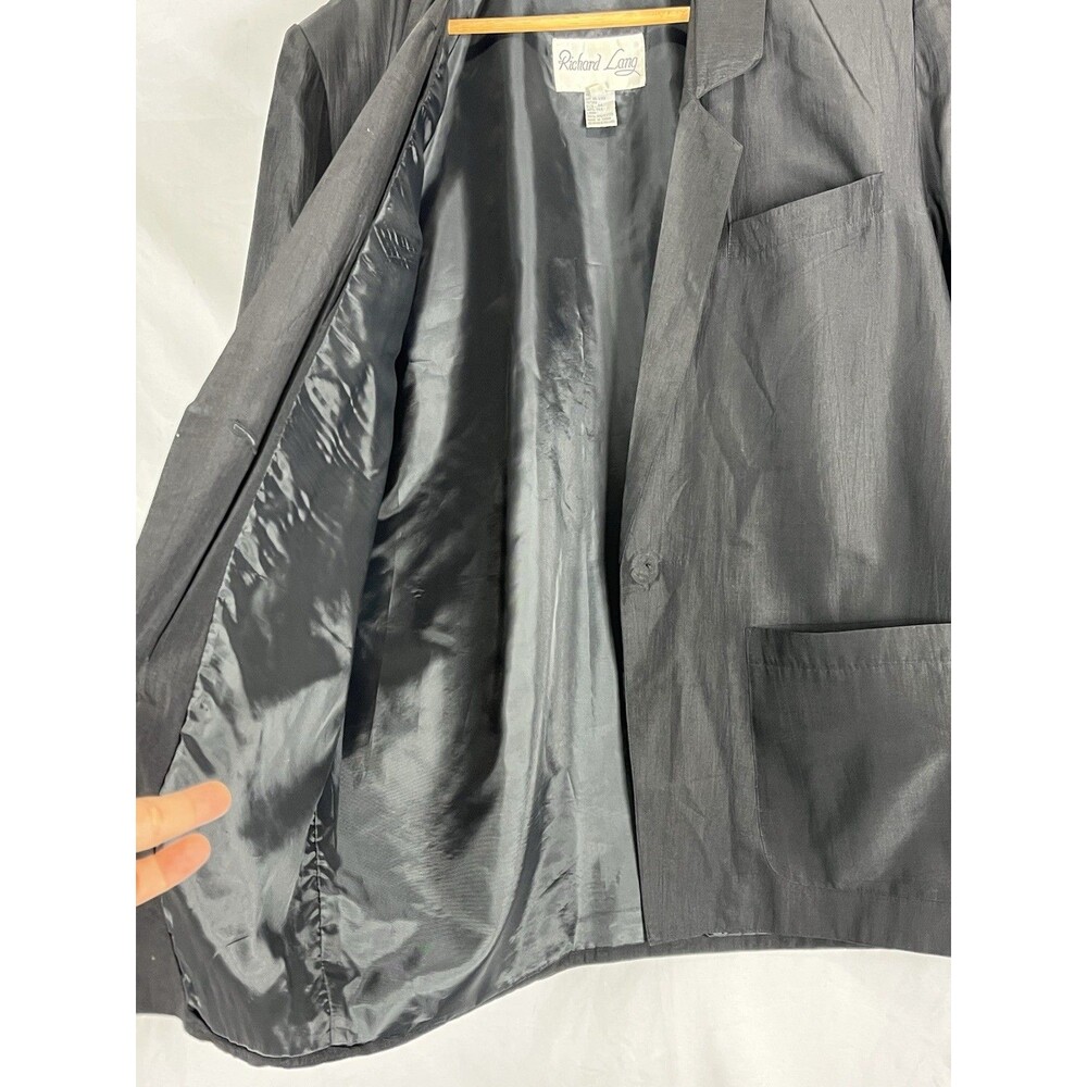 Black 100% Silk Blazer Women M Lightweight Classic Minimal Jacket - Picture 8 of 12